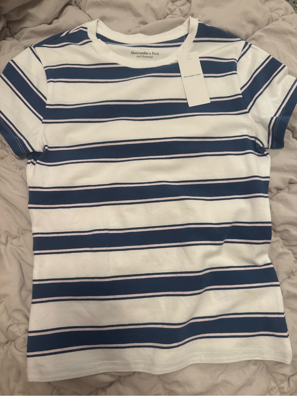 Abercrombie & Fitch White Navy Striped Cotton Tee